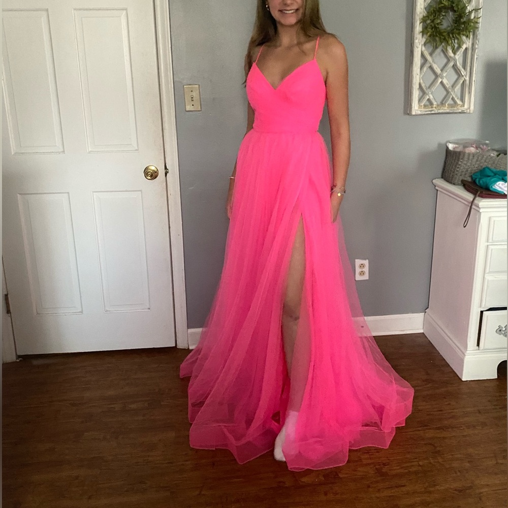 Gorgeous neon pink prom gown